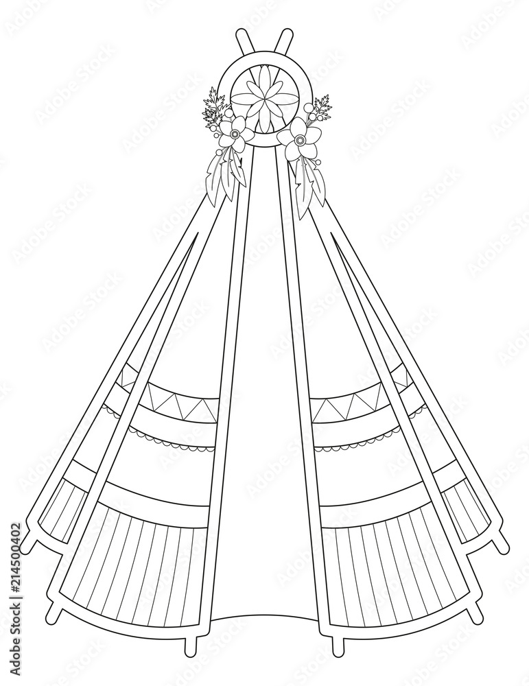 Black line art of vector illustration of teepee isolated on white background useful for coloring pages and books vector