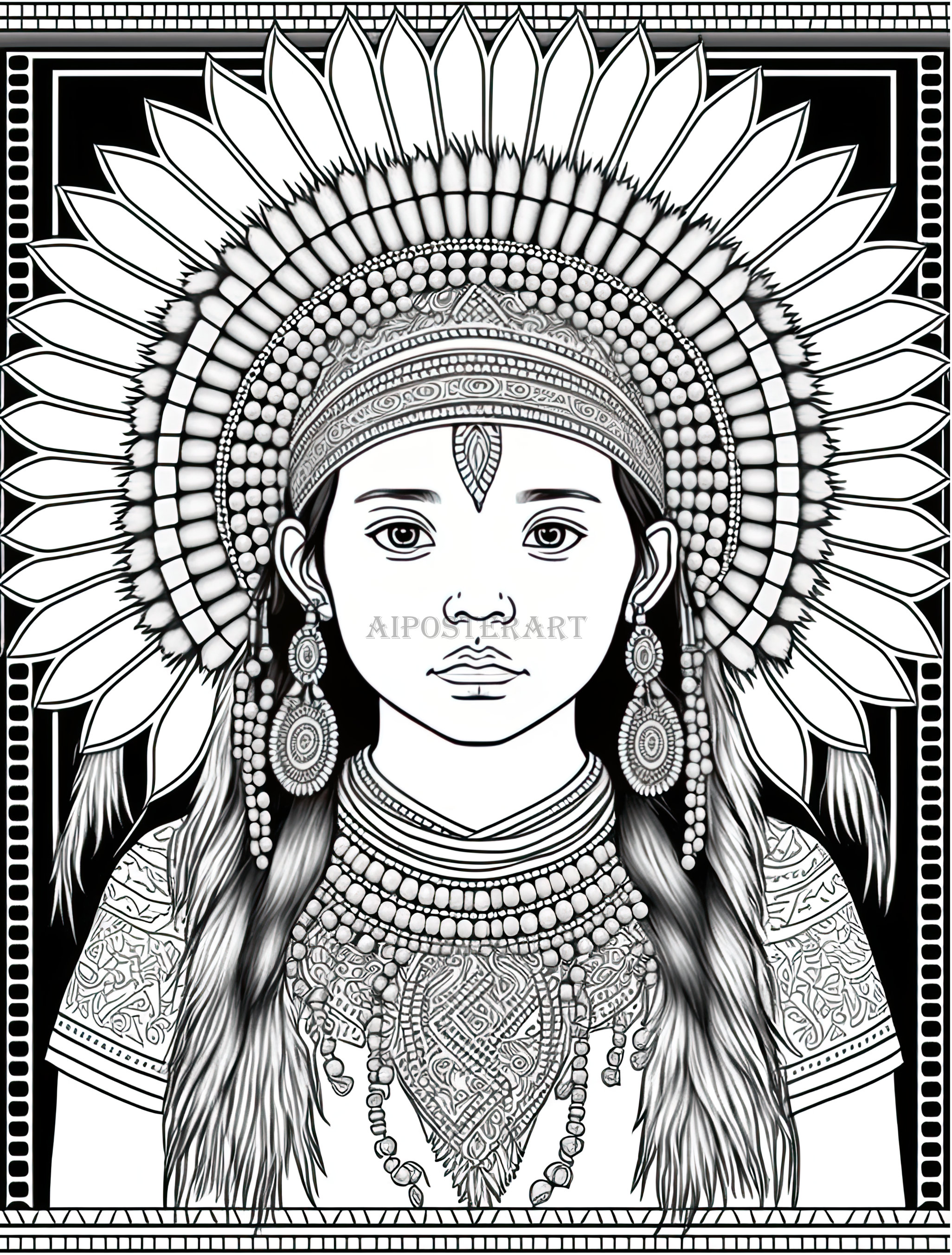 Indigenous american coloring download girl native american headdress download printable native american coloring page coloring sheet