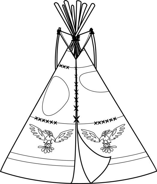 Coloring page with cartoon teepee traditional indian dwelling stock illustration