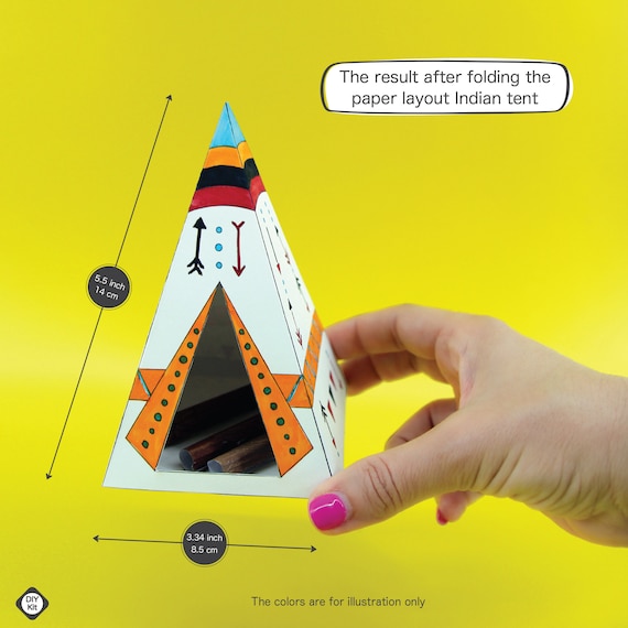 Coloring indian tent paper easy to cut assemble and craft for kids printable diy d origami decor pdf instant download