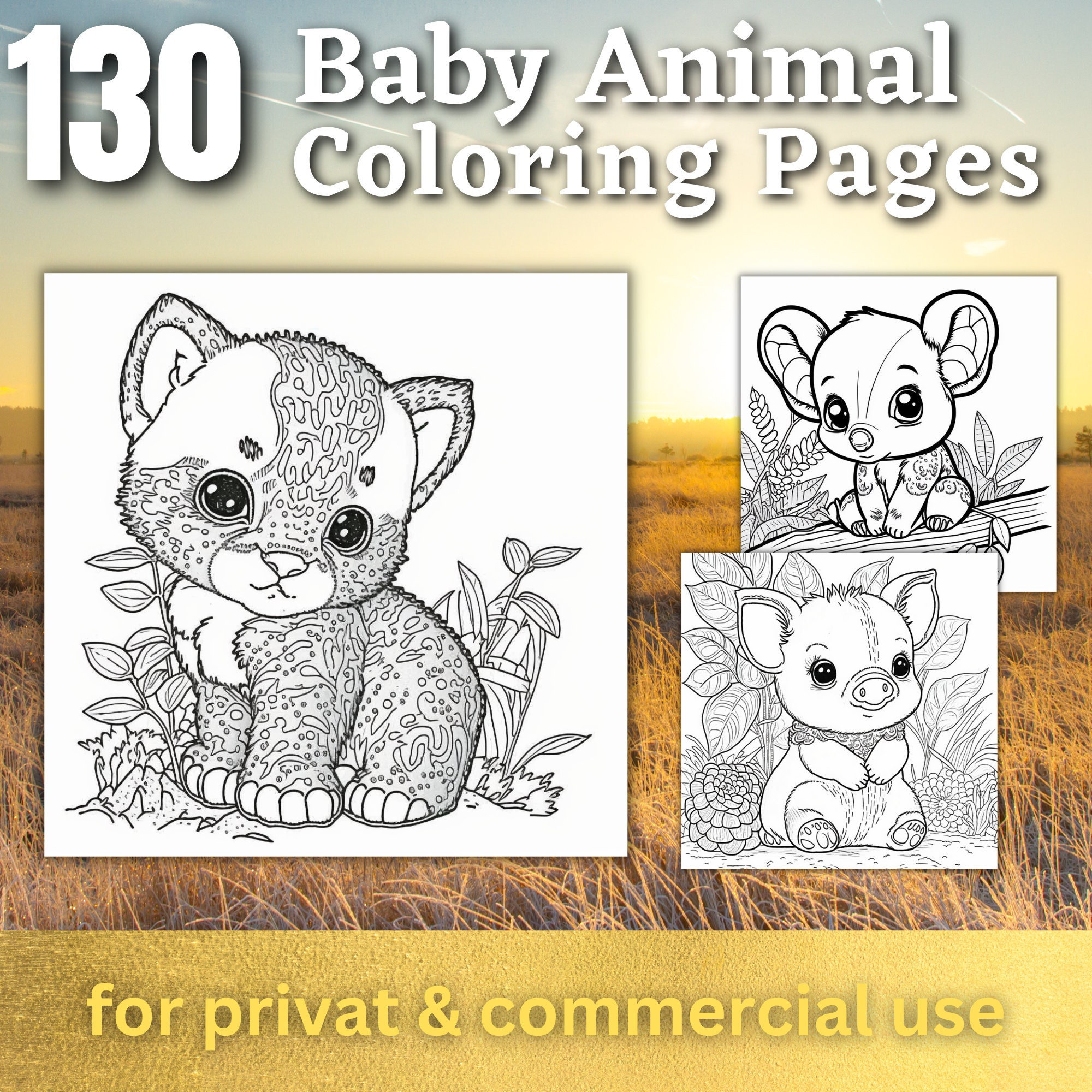 Baby animal coloring pages printable coloring book cute coloring pages for kids printable digital coloring digital download