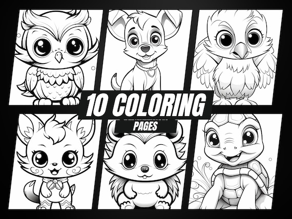 Printable cute animal coloring pages for kids kawaii animal coloring sheets cute animals coloring book instant digital download