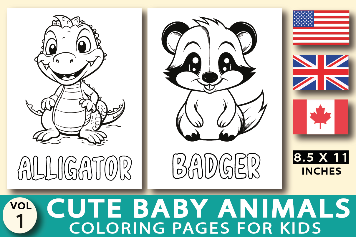 Cute baby animals coloring book for kids vol market