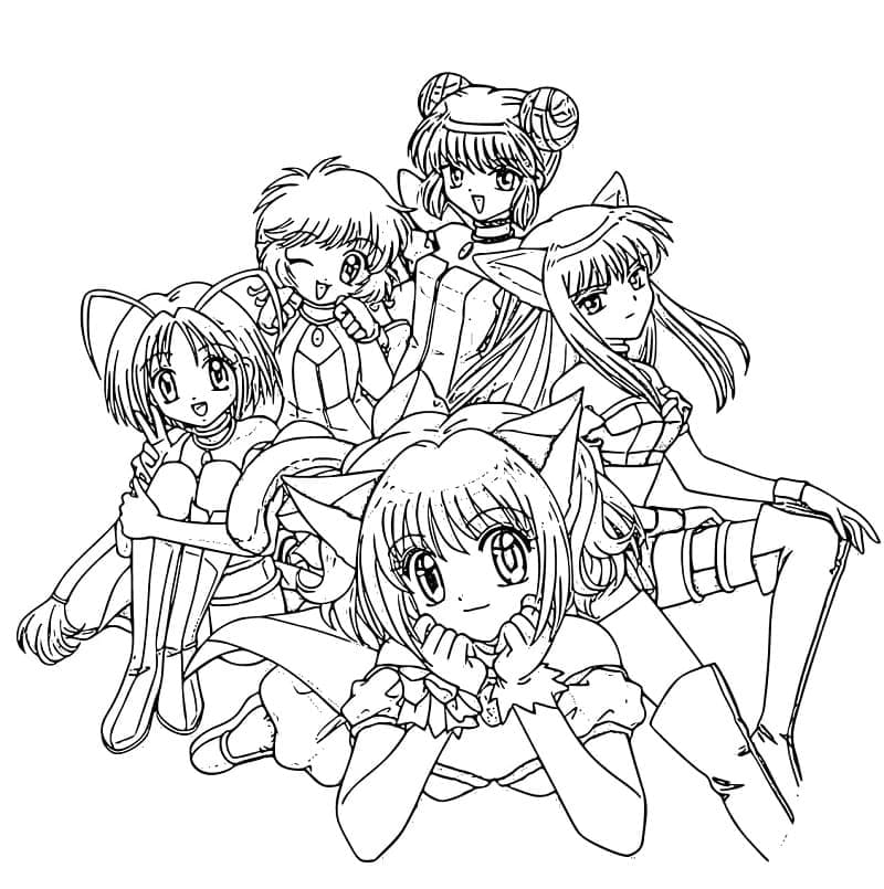 Cute girls from tokyo mew mew coloring page