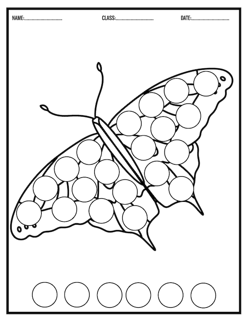 Premium vector cute butterfly coloring book for childrendot markers worksheets for kindergarten