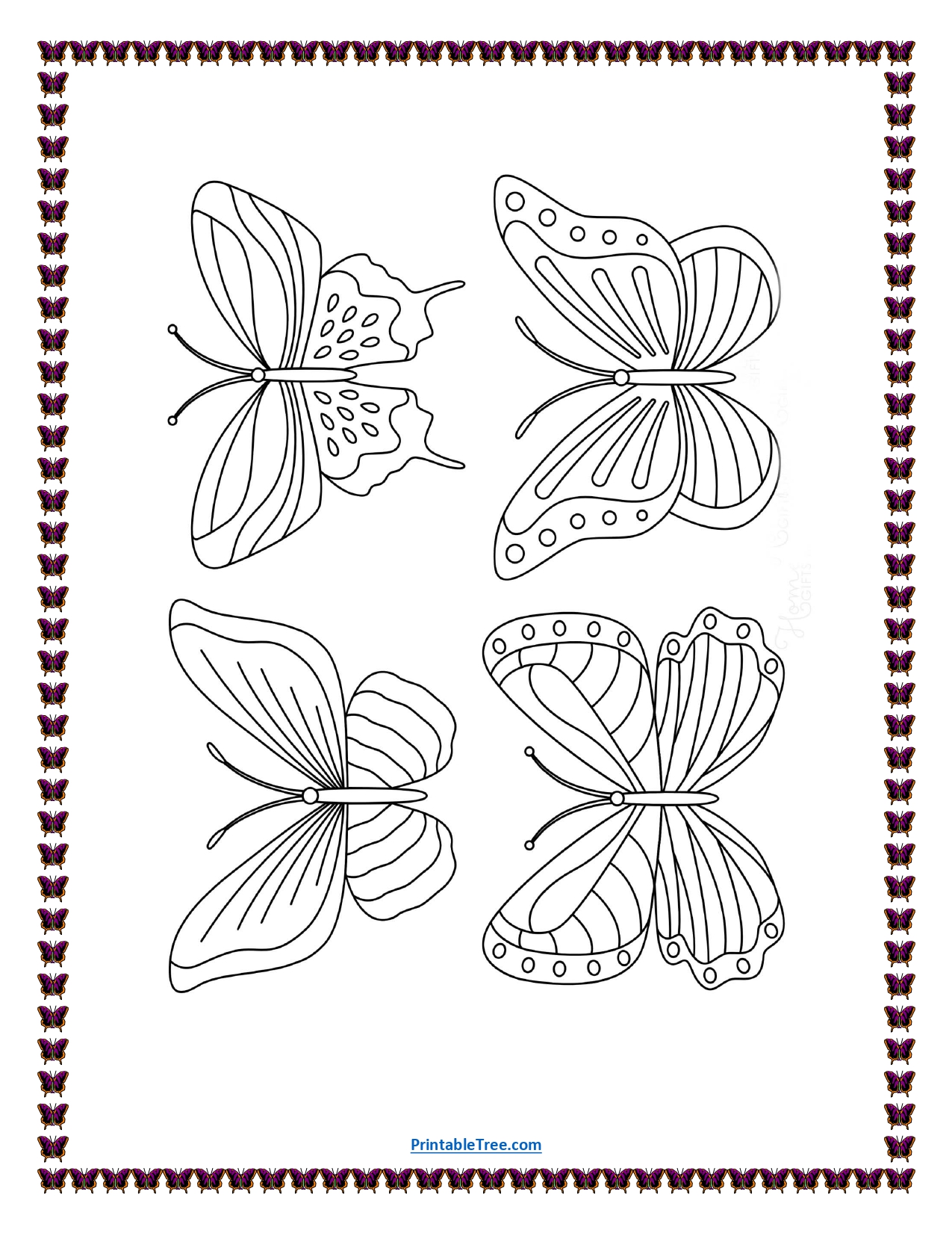 Free printable butterfly coloring pdf pages for kids and adults