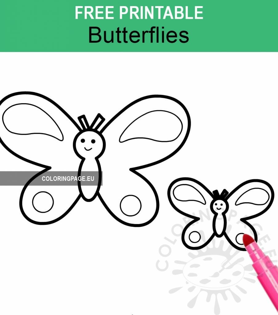 Cute cartoon butterflies coloring page