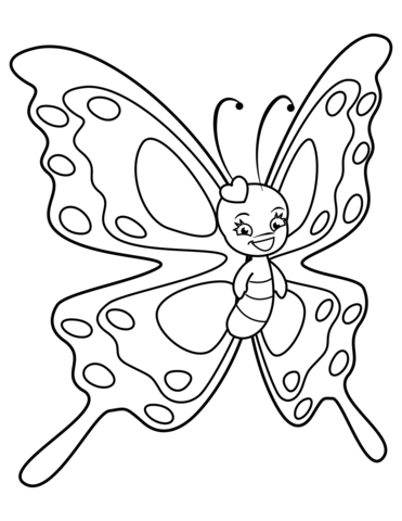 Cute butterfly with sweet smile coloring page free printable coloring pages