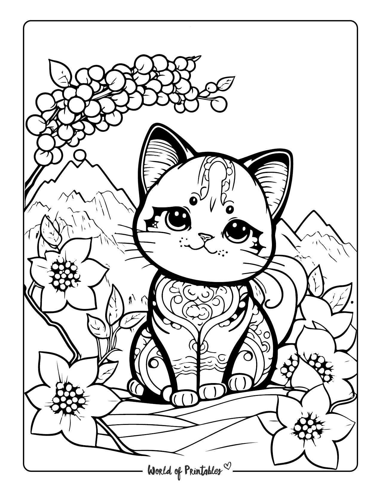 Cat coloring pages for kids adults