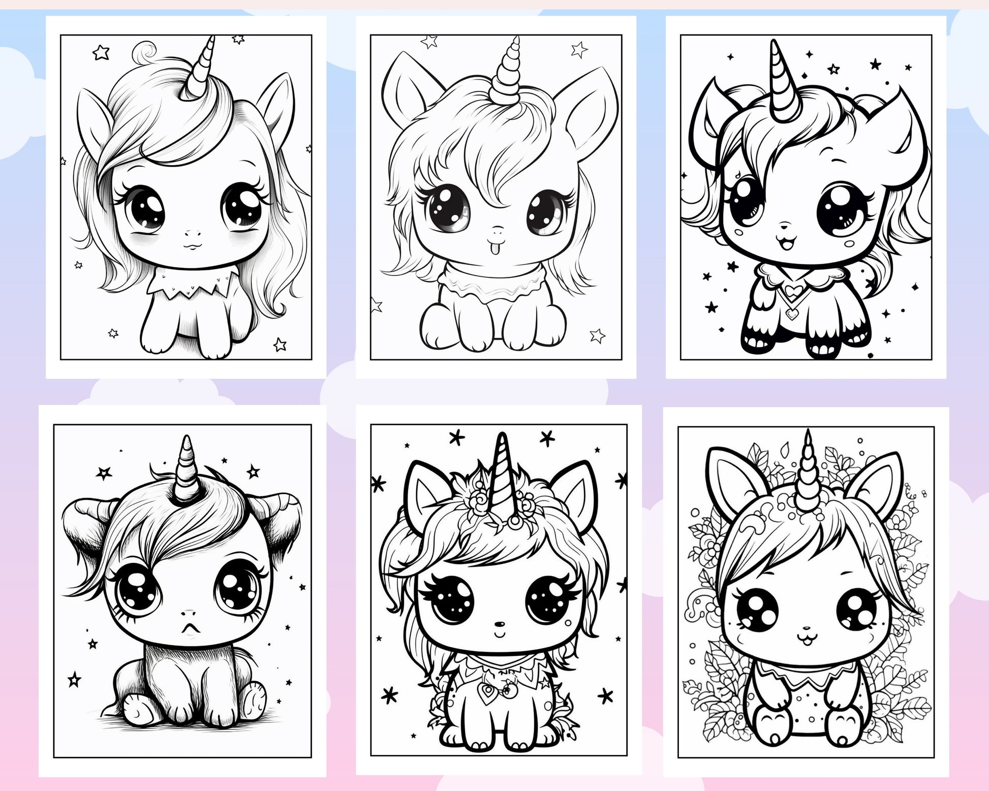 Adorable kawaii unicorn printable coloring pages for kids printab â coloring