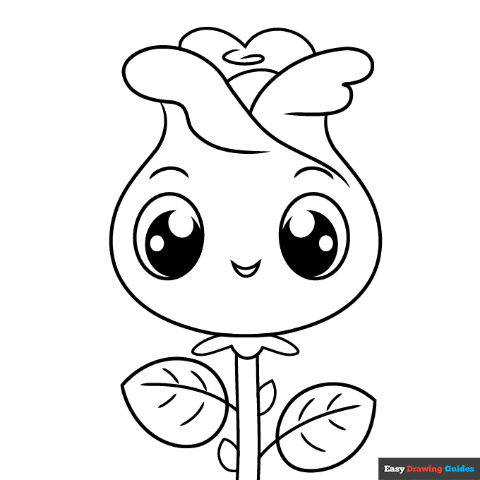 Cute rose coloring page easy drawing guides