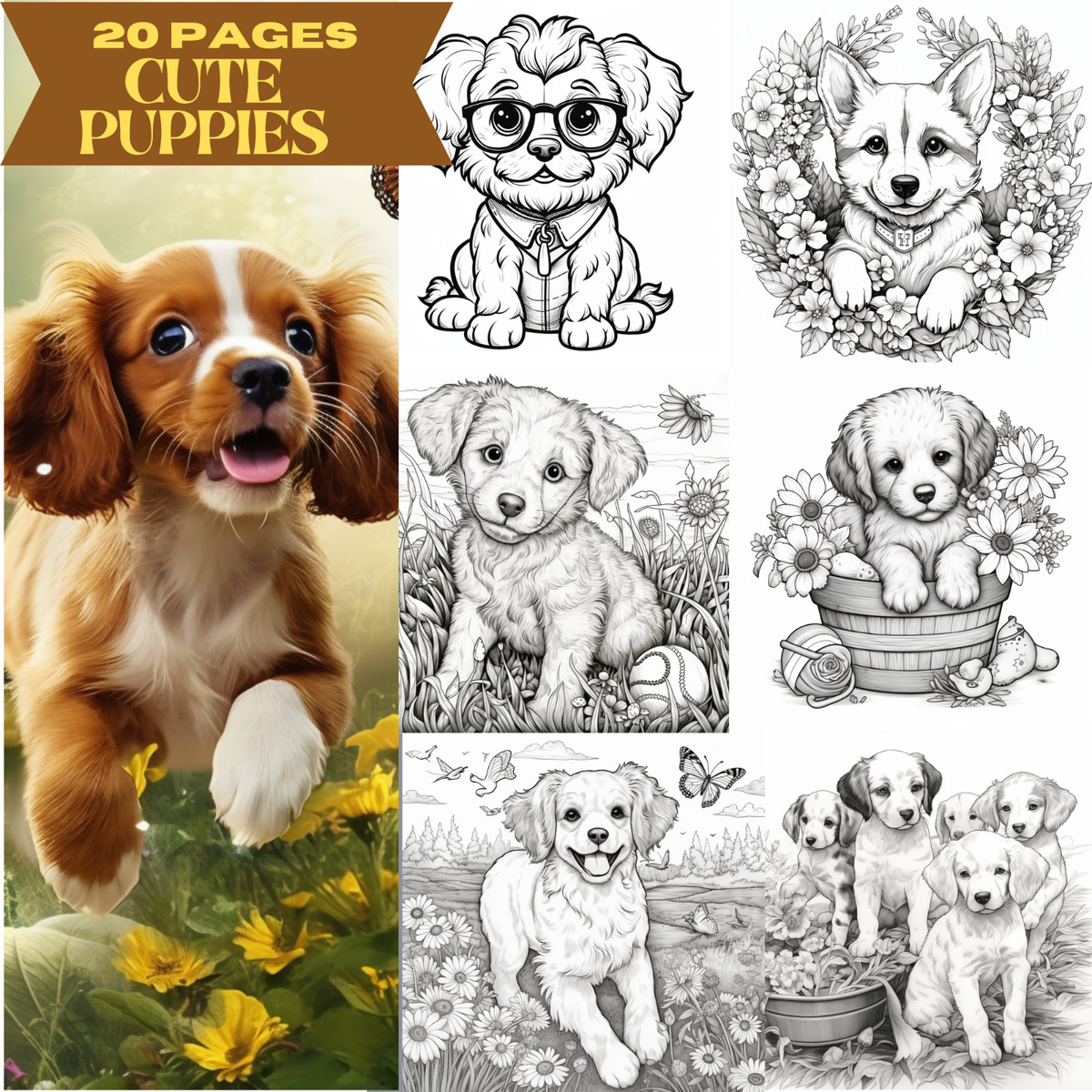 Dog coloring pages for kids and adults