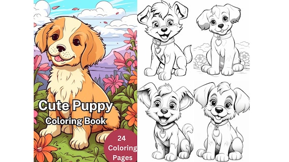 Cute puppy coloring book printable dog coloring pages for adults and kids instant download pdf