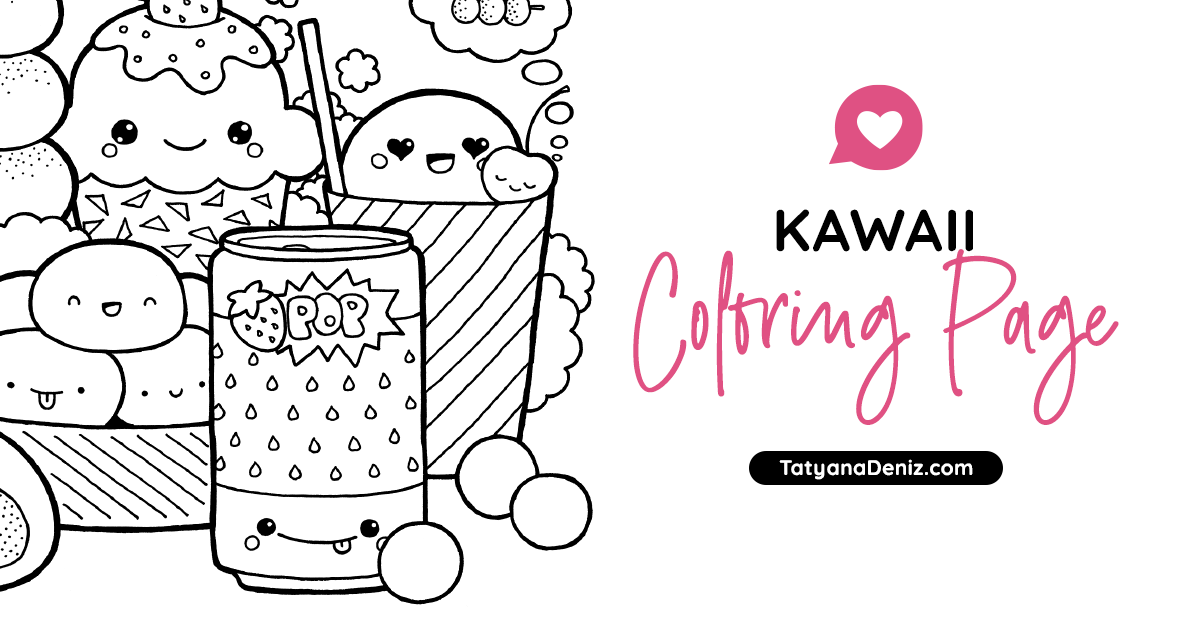 Free coloring page with kawaii food doodle printable pdf