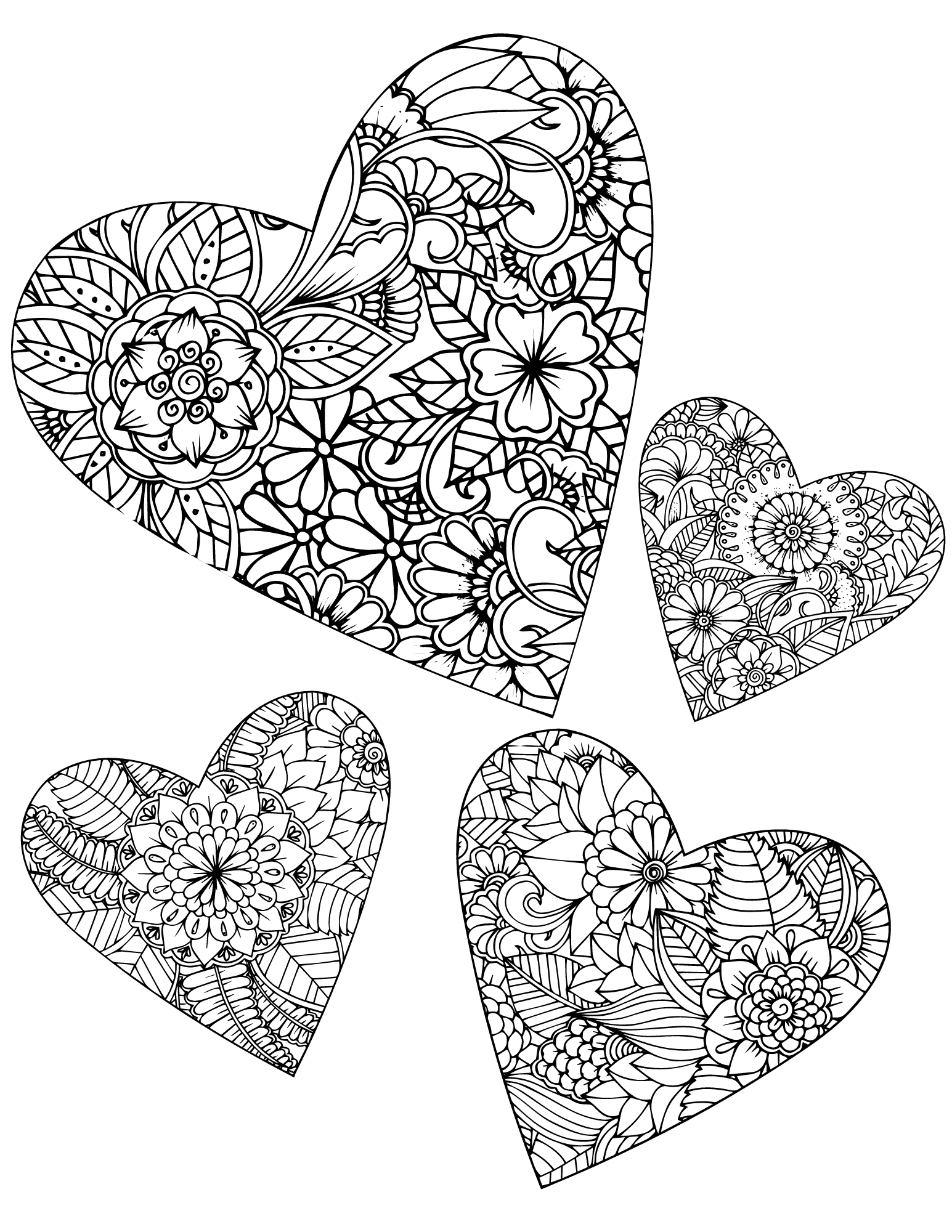 Free printable heart coloring pages for kids and adults