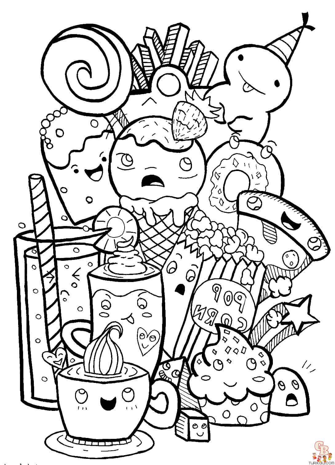 Free printable kawaii food coloring pages for kids