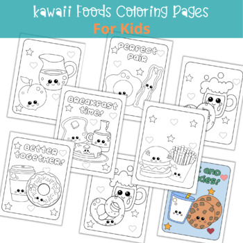 Kawaii foods coloring pages for kids by missy printable design tpt