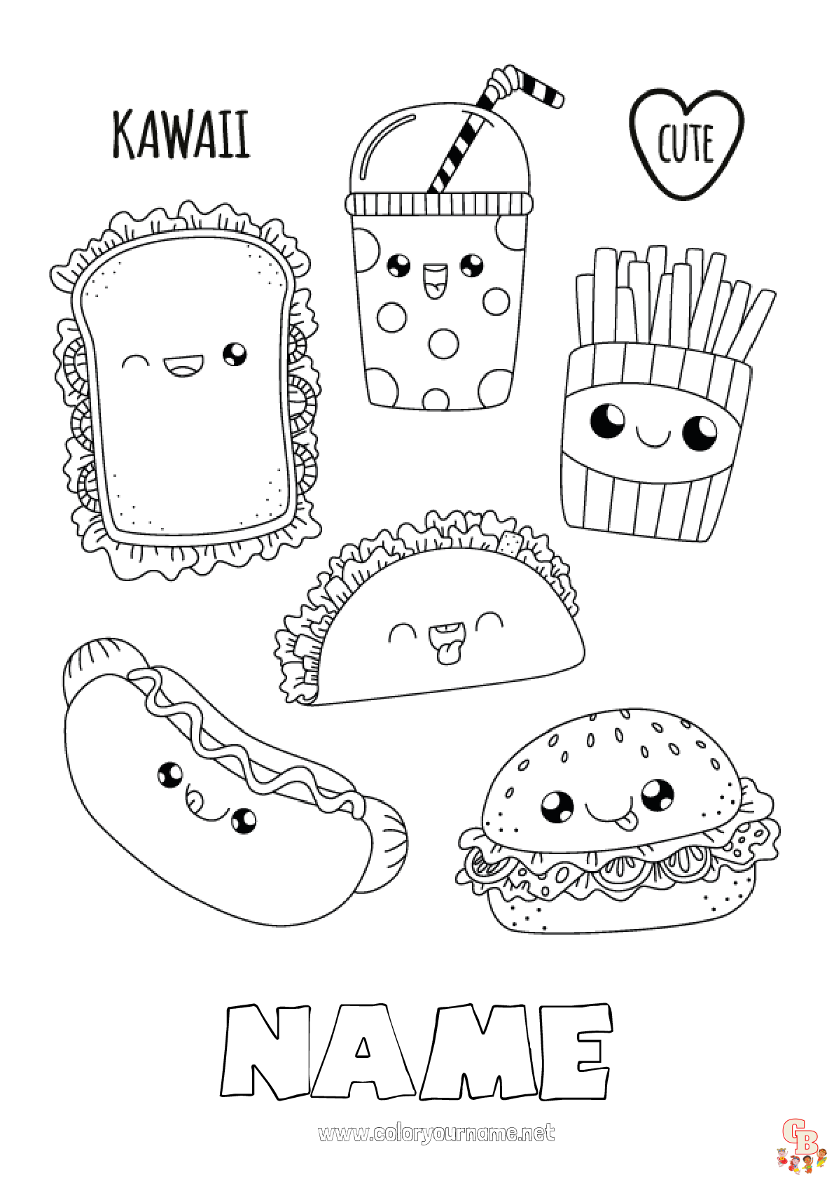 Free printable kawaii food coloring pages for kids