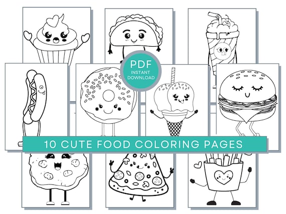 Cute food coloring pages kawaii food printable funny pizza coloring page funny food coloring page cute burger coloring page