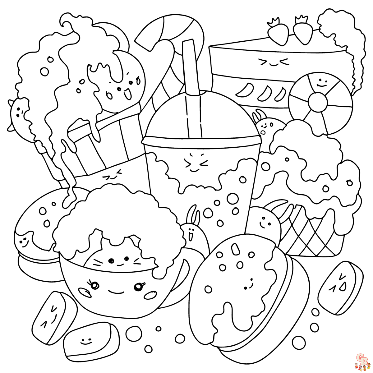 Free printable kawaii food coloring pages for kids