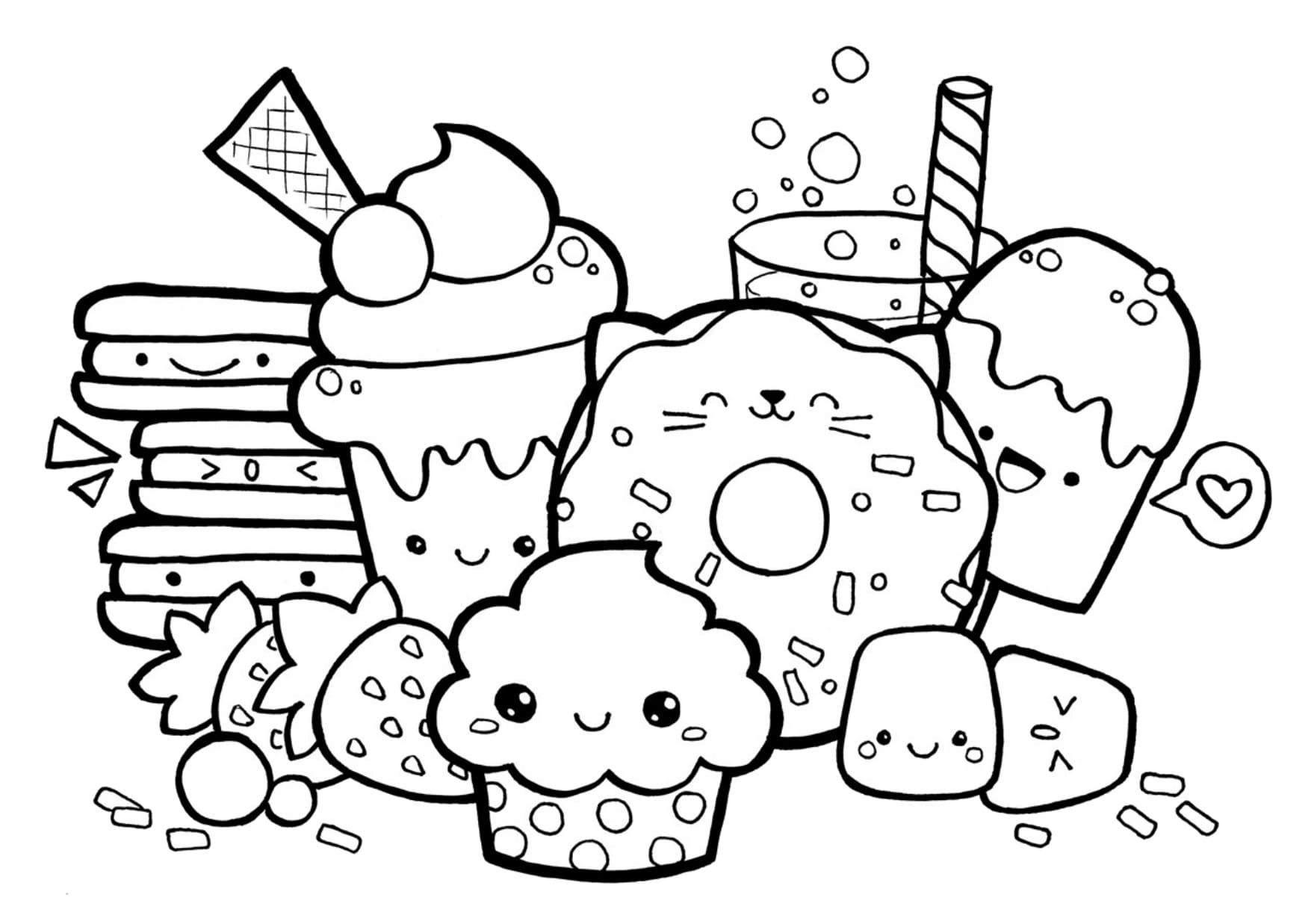 Kawaii food coloring pages