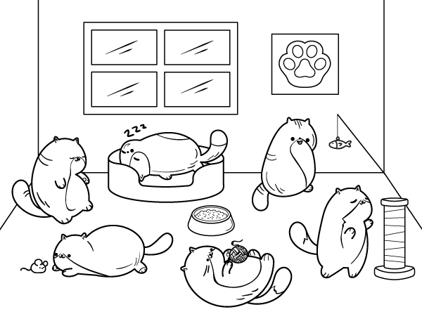 Printable kawaii kitten coloring page