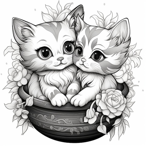 Cute kitten colouring pagesprintable pdf instant downloadcoloring pageskitten coloringcat colouring