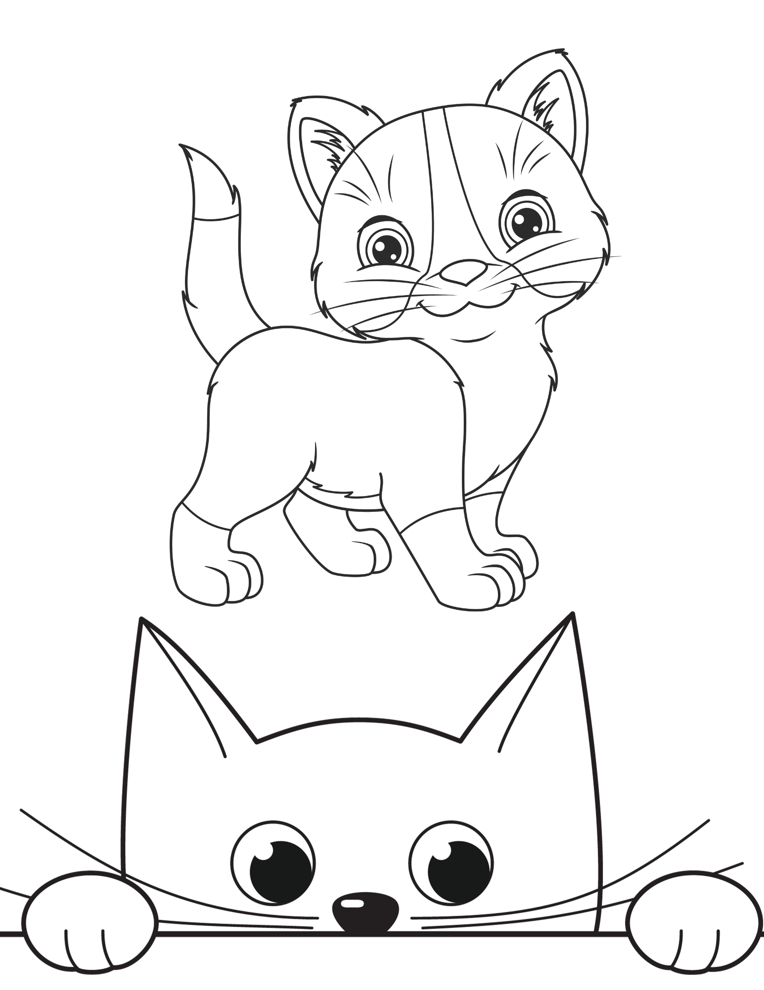 Cute kitten coloring pages for kids and adults