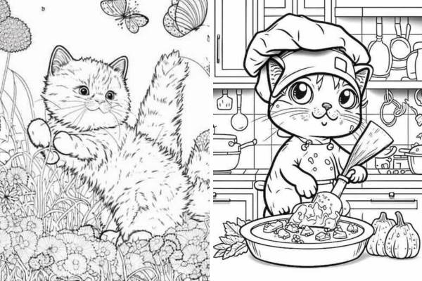 Cute cat coloring pages for kids and adults