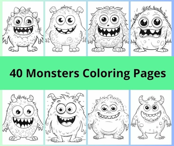 Monsters coloring pages funny monster printable to color perfect for kids birthday or activities instant download