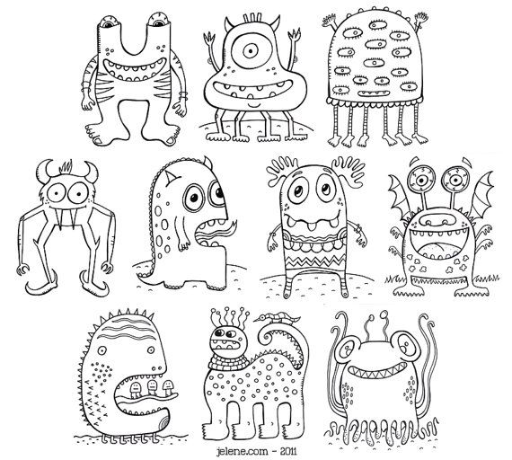 Pdf printable digital crazy monsters coloring book