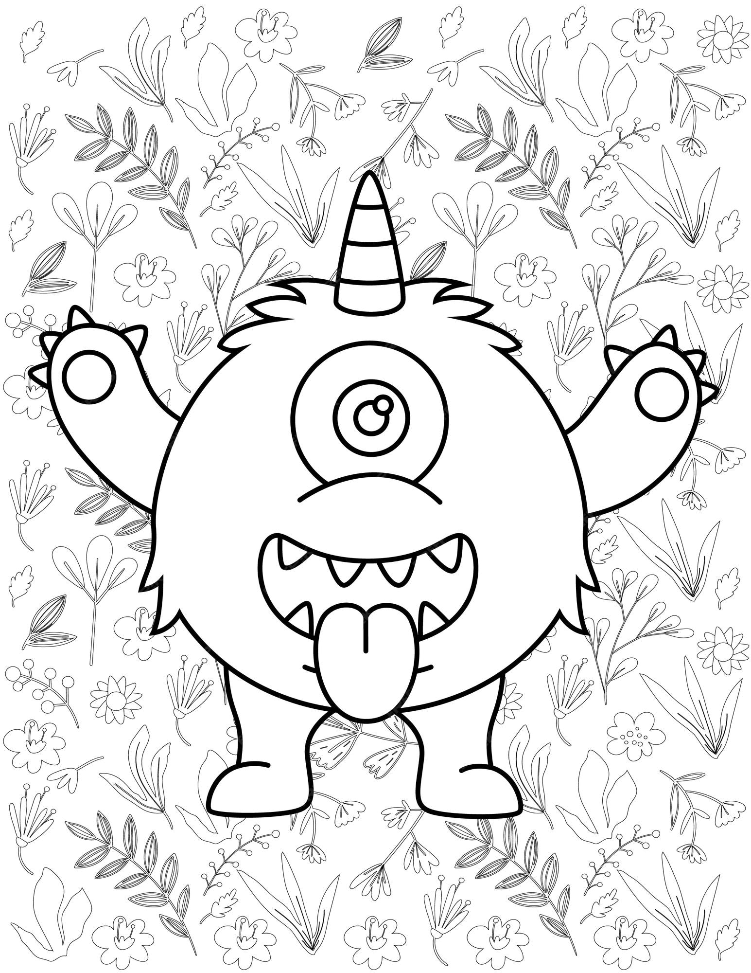 Premium vector monster coloring page monster vector monster white and black monster coloring for kids