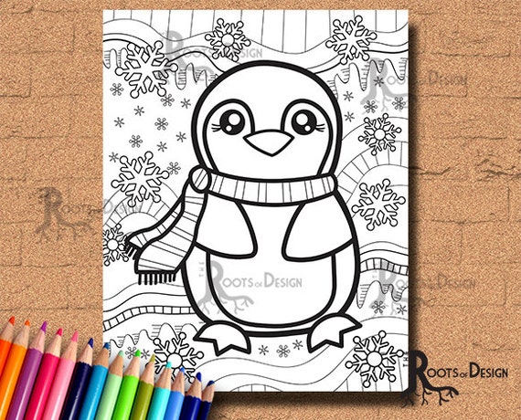 Instant download baby penguin coloring coloring page print doodle art printable