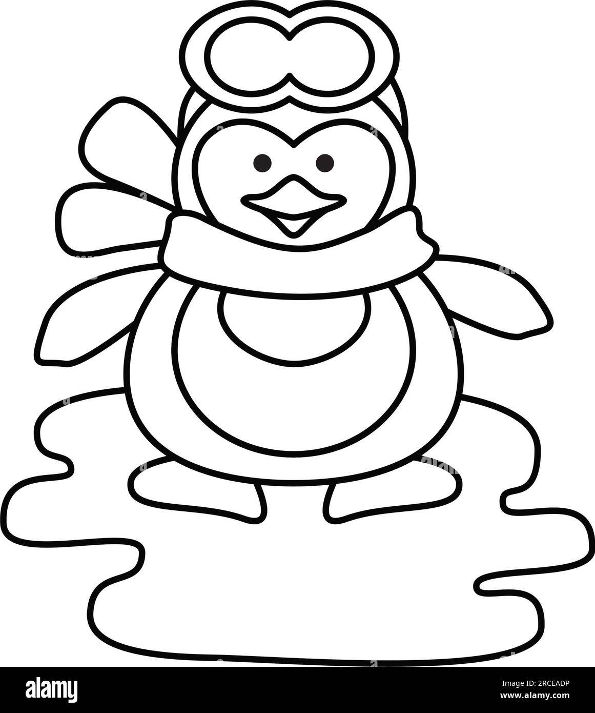 Cute winter penguin coloring page line art design for kids colouring book vector illustration stock vector image art