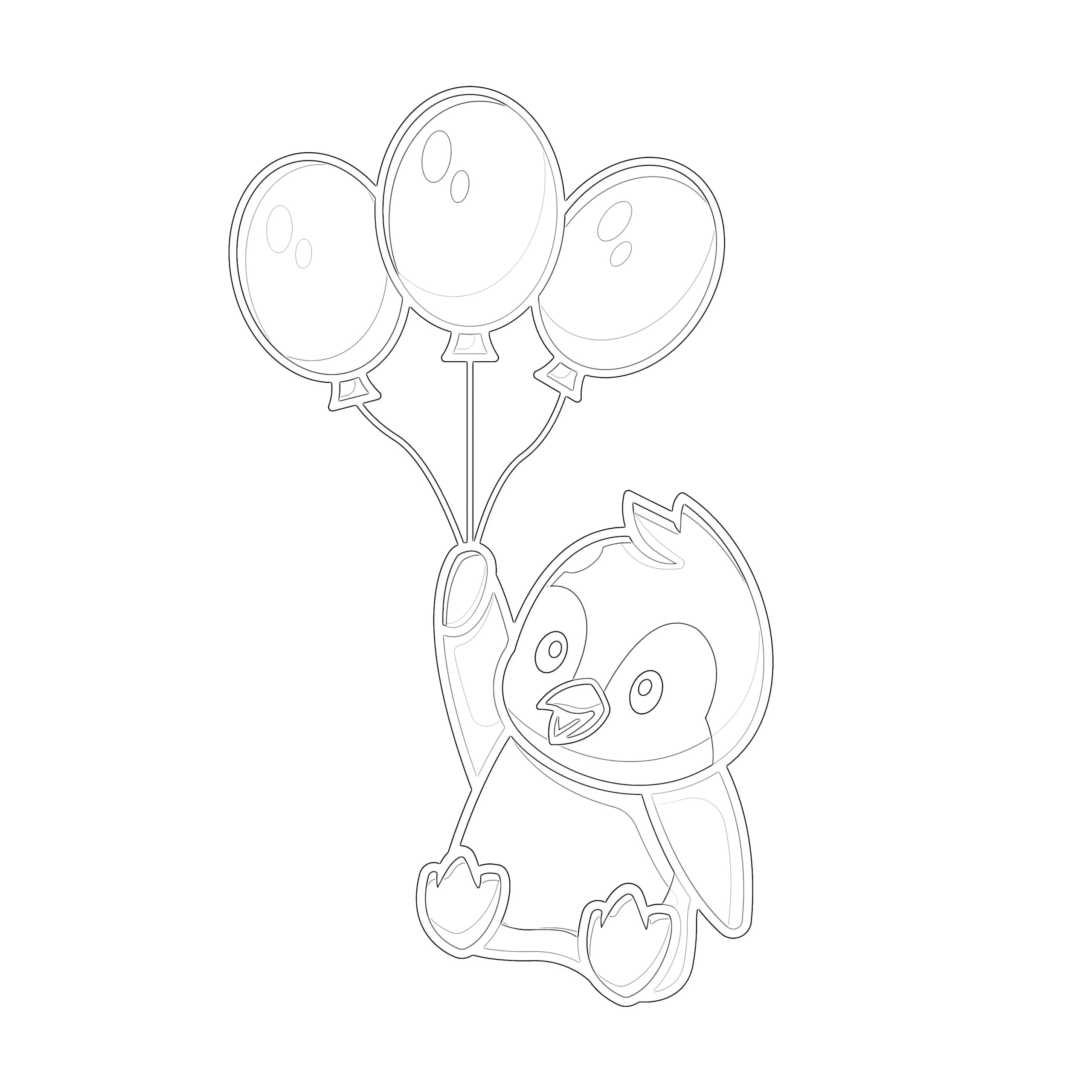 Printable cute penguin with balloons coloring page