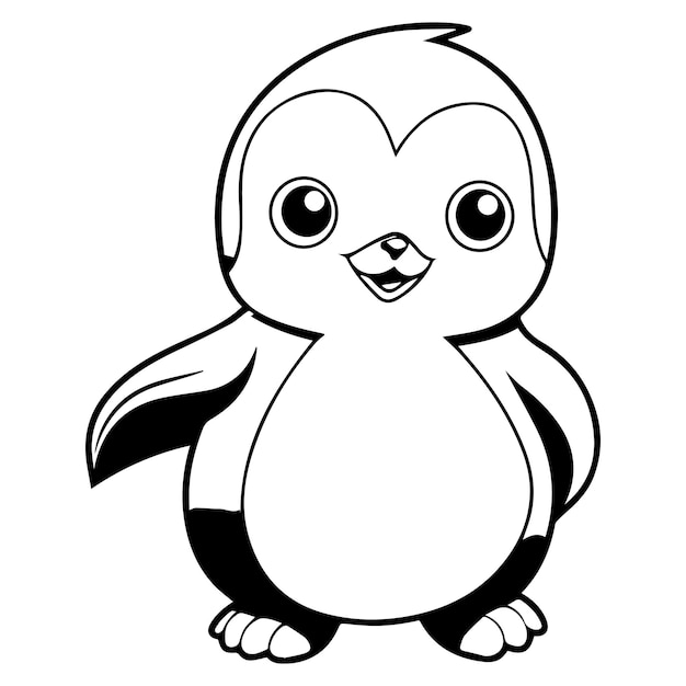 Premium vector coloring page illustration of penguin kawaii style line drawing penguin