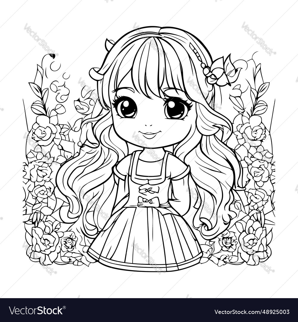 Cute little princess coloring page royalty free vector image