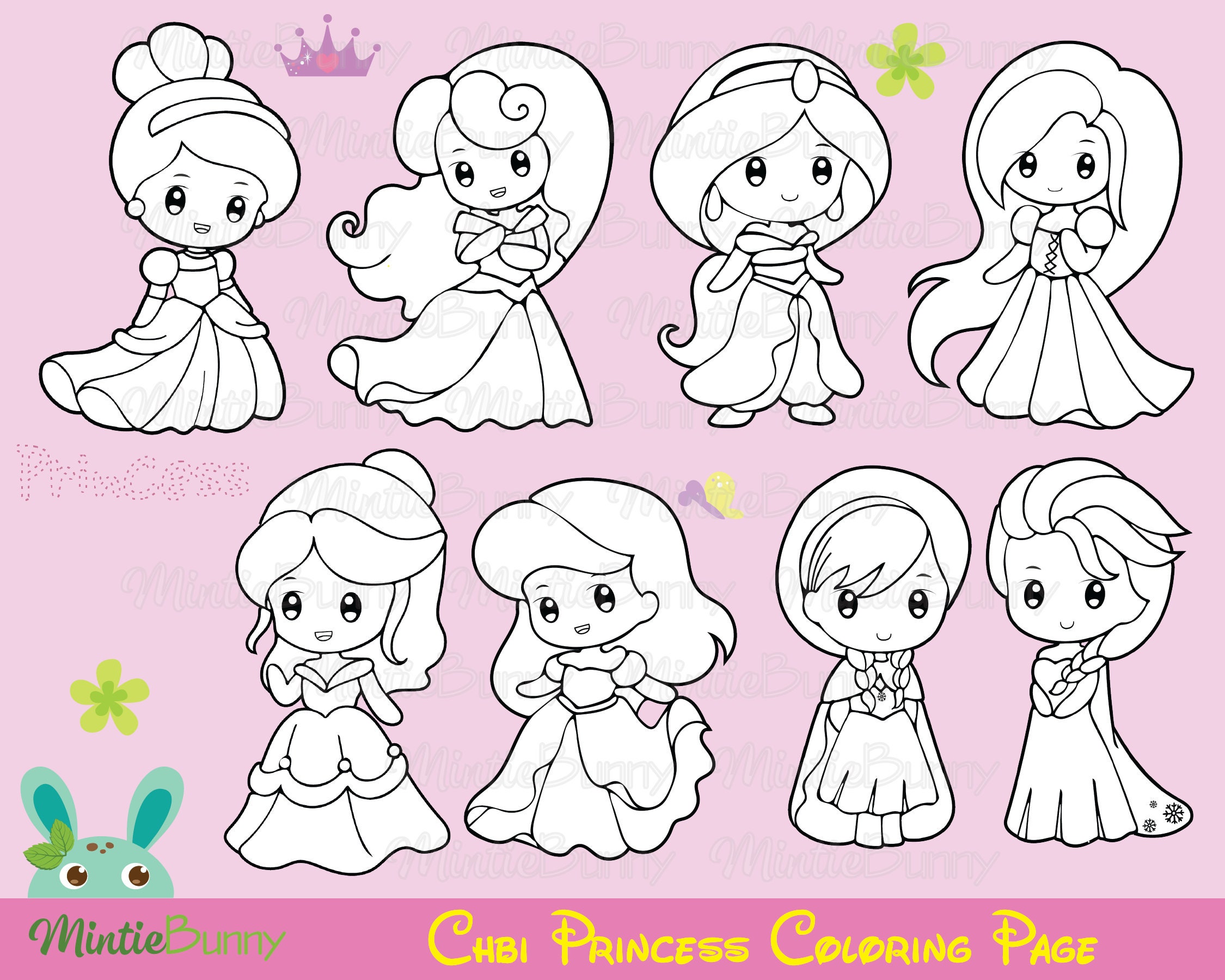 Princess stamp princess coloring page digital stamp planner stickers instant download