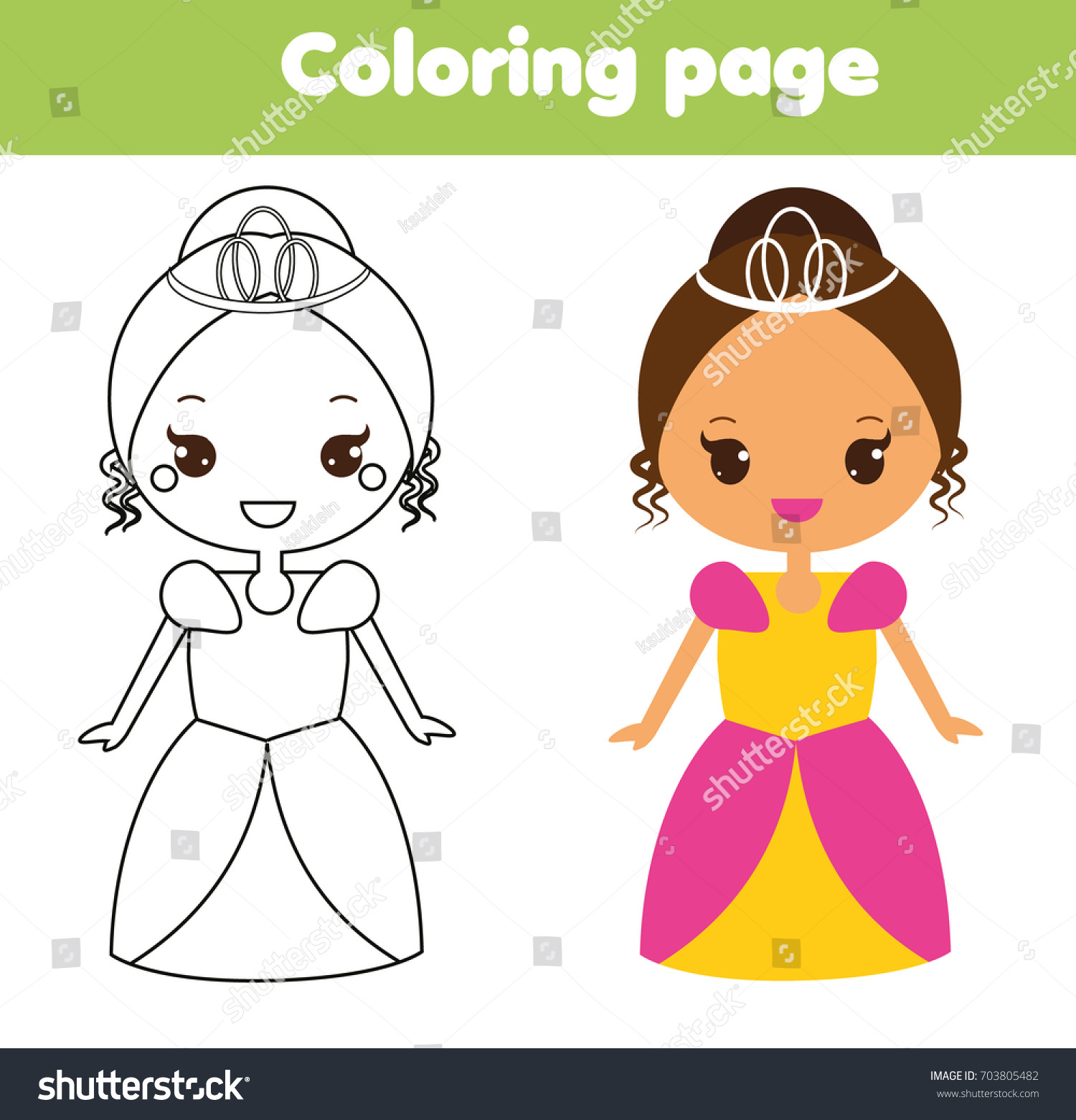 Hakuun cute princess coloring page drawing educational liittyvã vektorikuva rojaltivapaa