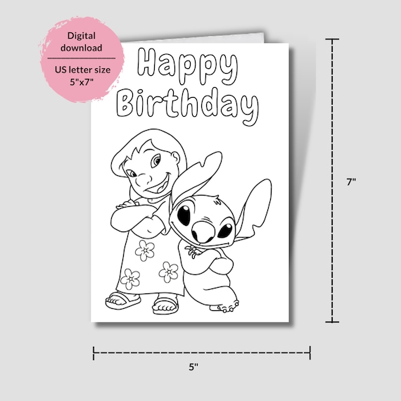 Lilo and stitch coloring page printable stitch birthday cards stitch birthday card instant download stitch coloring page happy birthday instant download