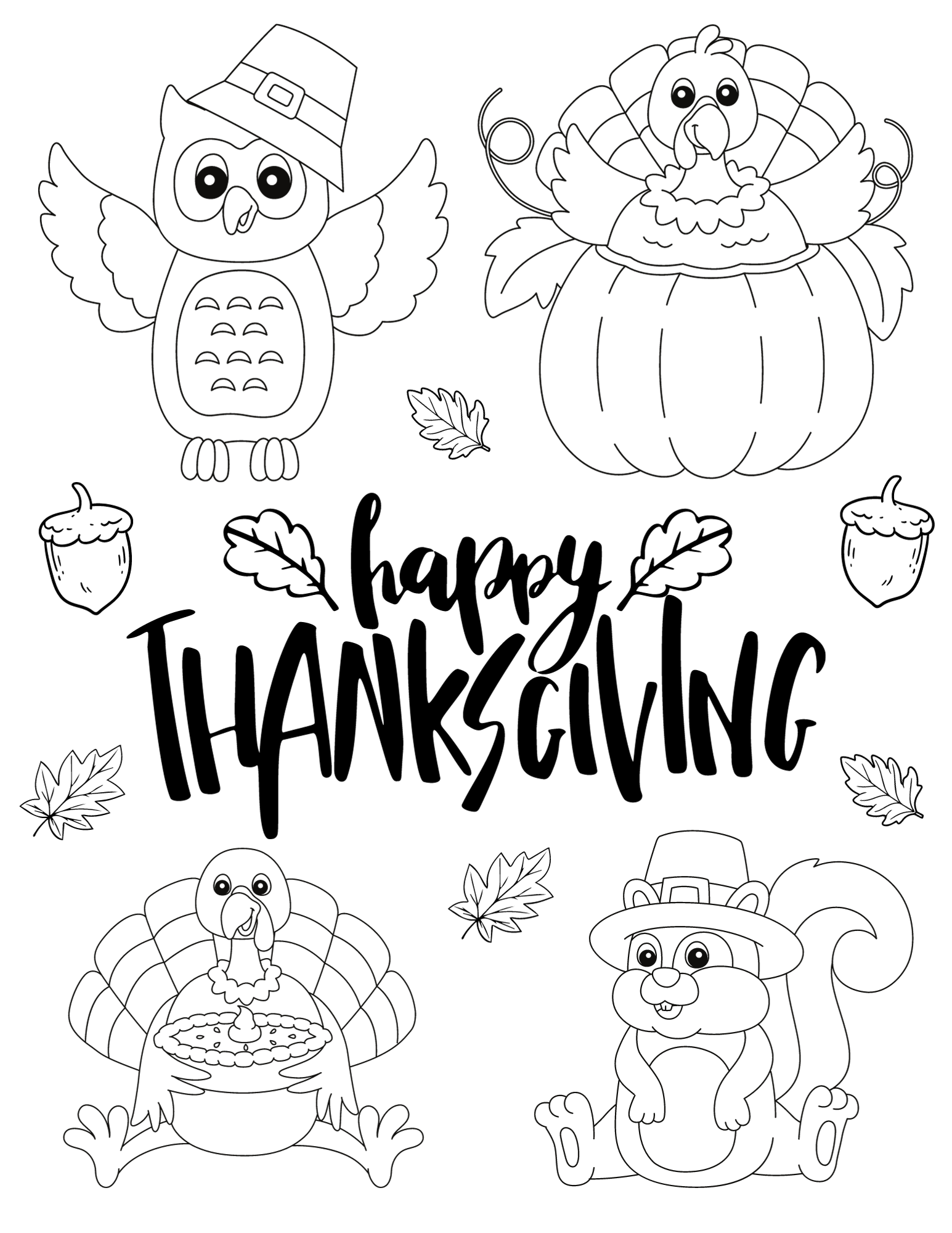 Cute thanksgiving coloring pages for kids and adults