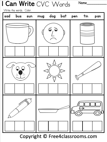 Free cvc words worksheets