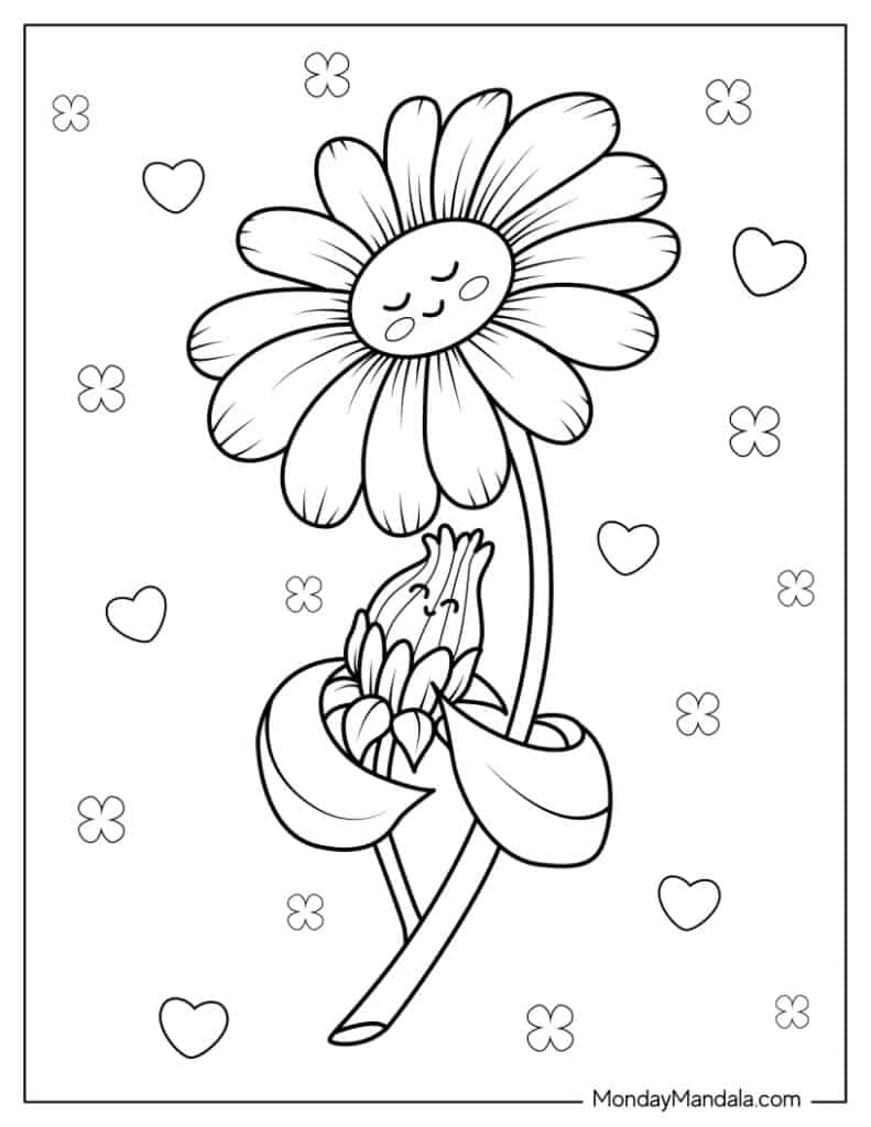 Daisy coloring pages free pdf printables