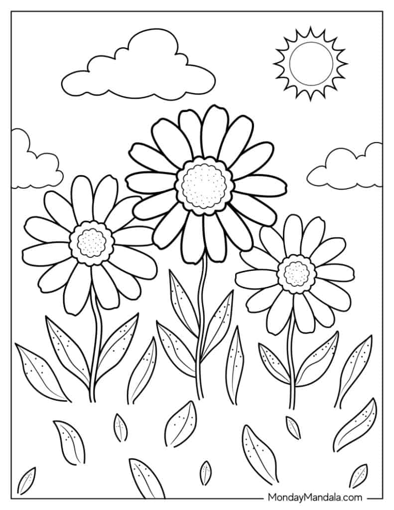 Daisy coloring pages free pdf printables