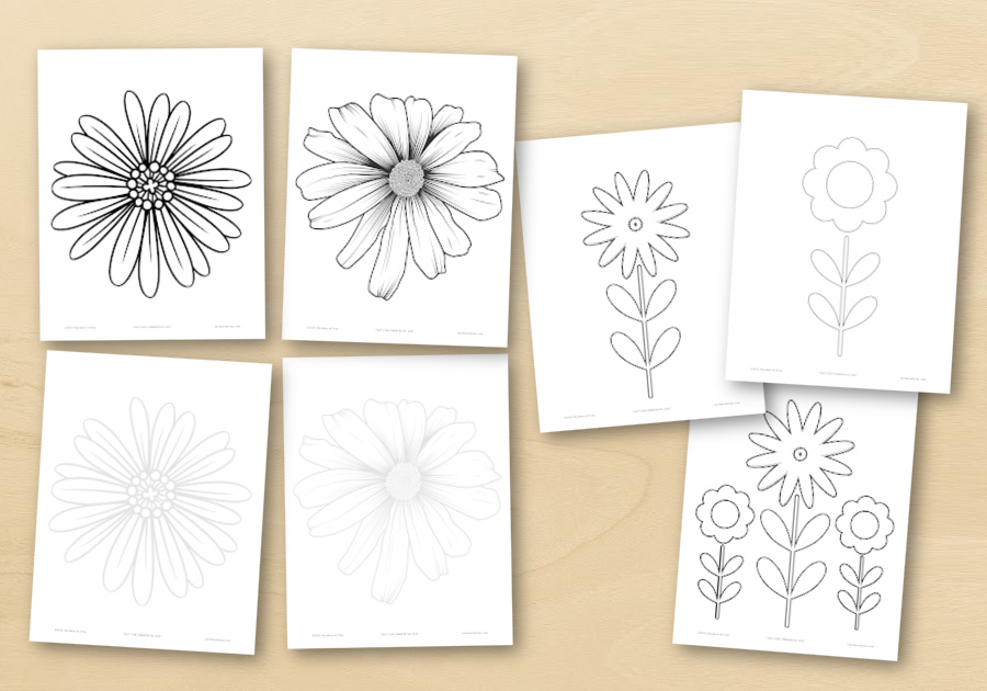 Printable daisy coloring pages and art templates