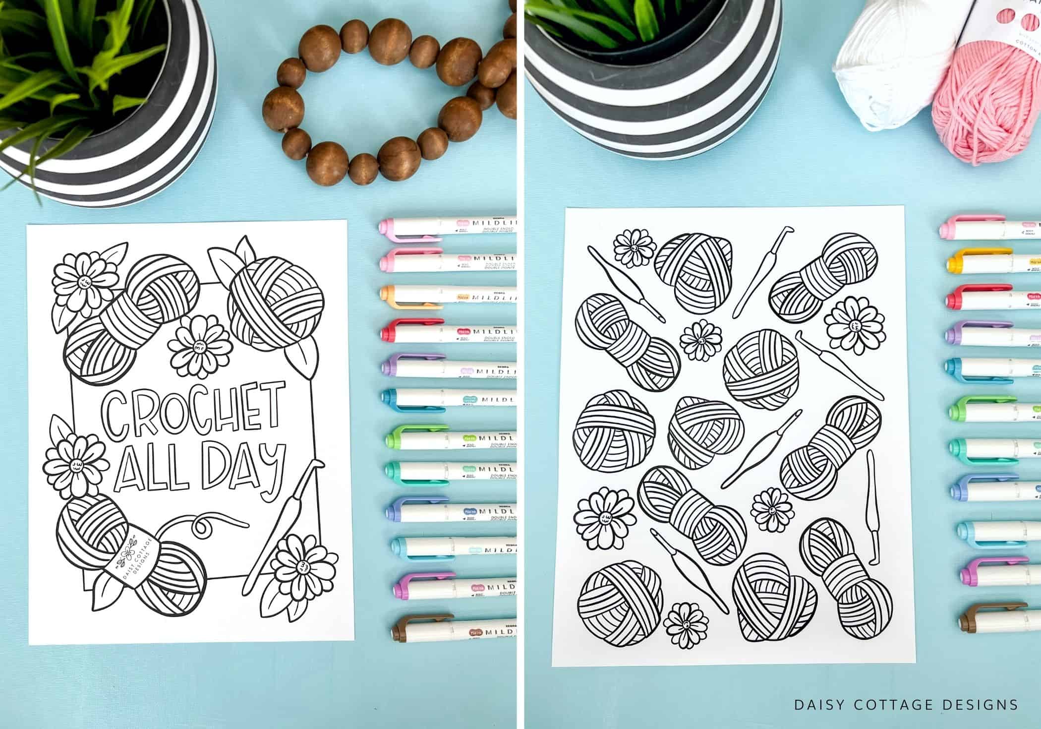 Yarn daisy coloring page free printables