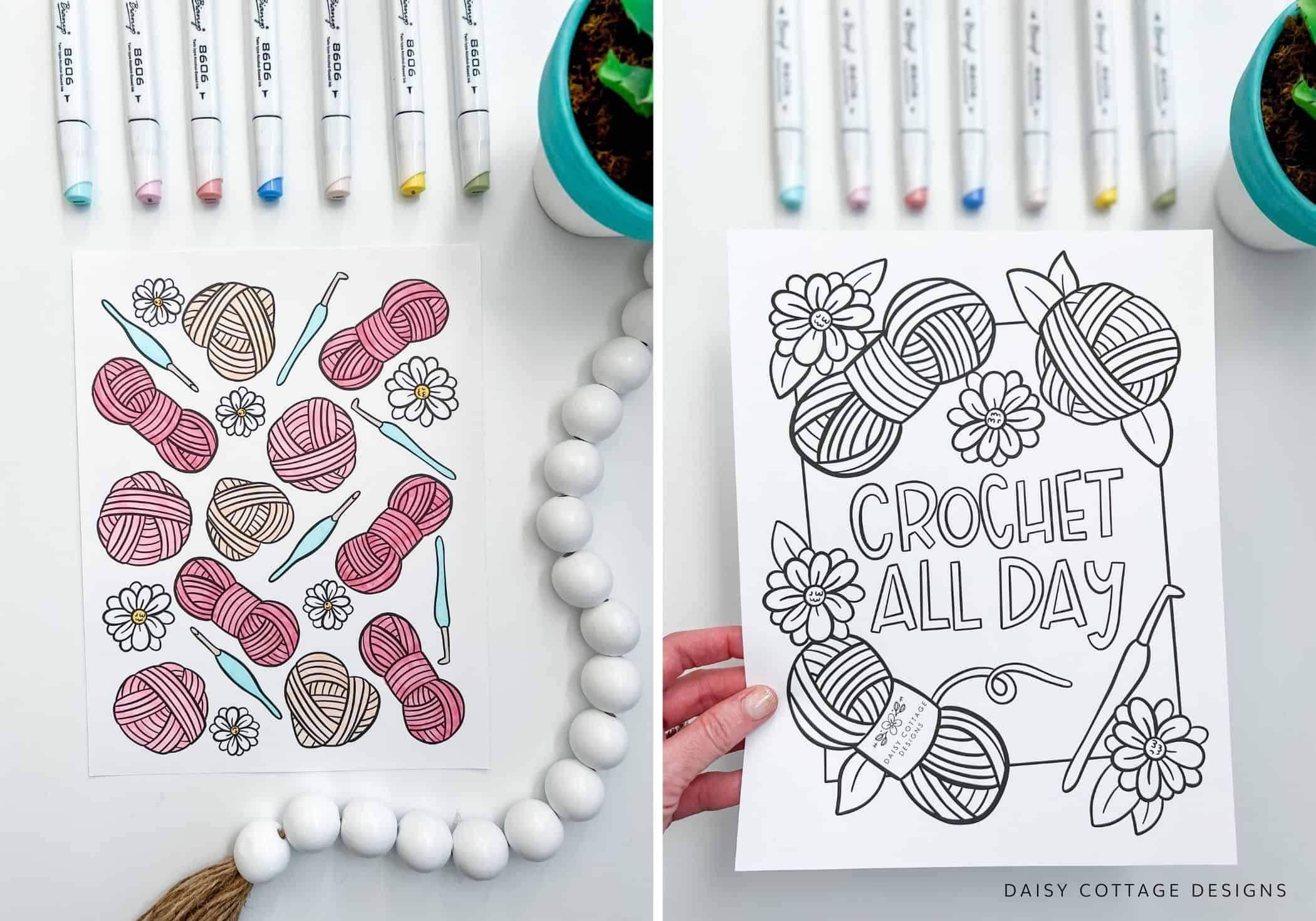 Yarn daisy coloring page free printables
