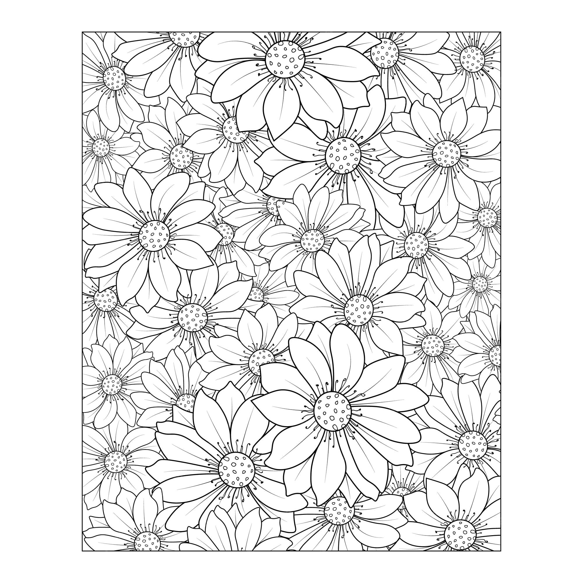 Premium vector seamless daisy flower background hand drawn sketch of pattern coloring page for adult