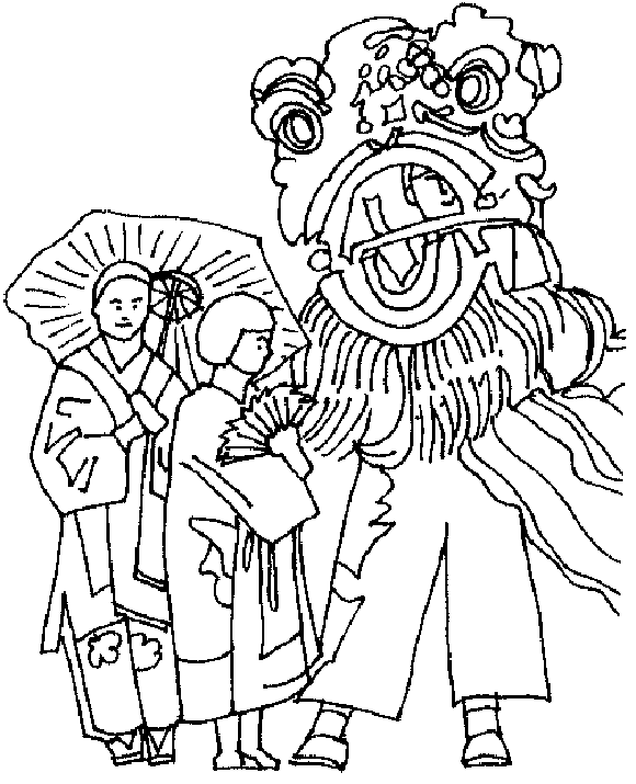 Chinese lion dance coloring page