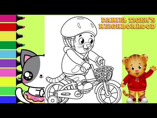 Coloring daniel tiger riding a bike coloring book page sprinkled donuts jr